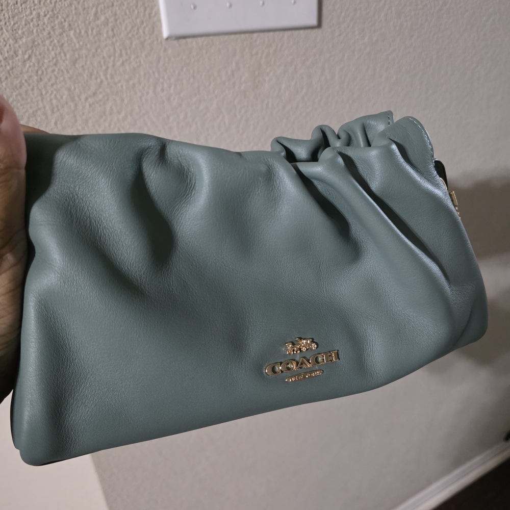 Coach Faye Shoulder Bag With Rouching Women's Green Leather Clutch